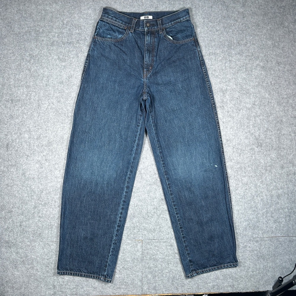 Uniqlo Denim Jeans Womens 26x31(26x29) Blue Wide Leg High Rise barrel jeans‎